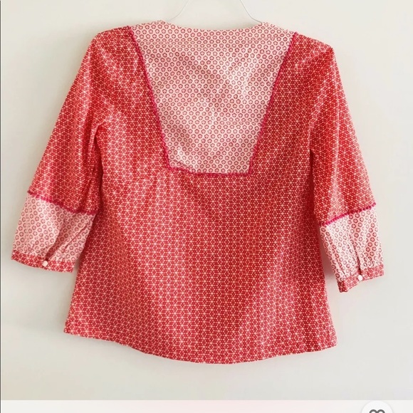Boden | Gauzy Tie Neck Top Womens Size 6 Red Pullover Boho Star Print Blouse - Picture 3 of 12